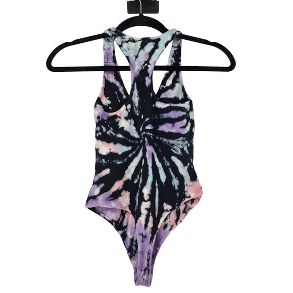 Lovers + Friends Gigi Ribbed Knit Thong Bodysuit in Reverse Tie Dye Size XXS - Picture 6 of 6